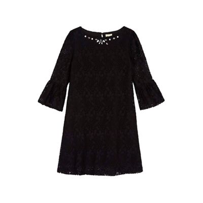 Yumi Girl black Embellished Lace Funnel Sleeve Shift Dress